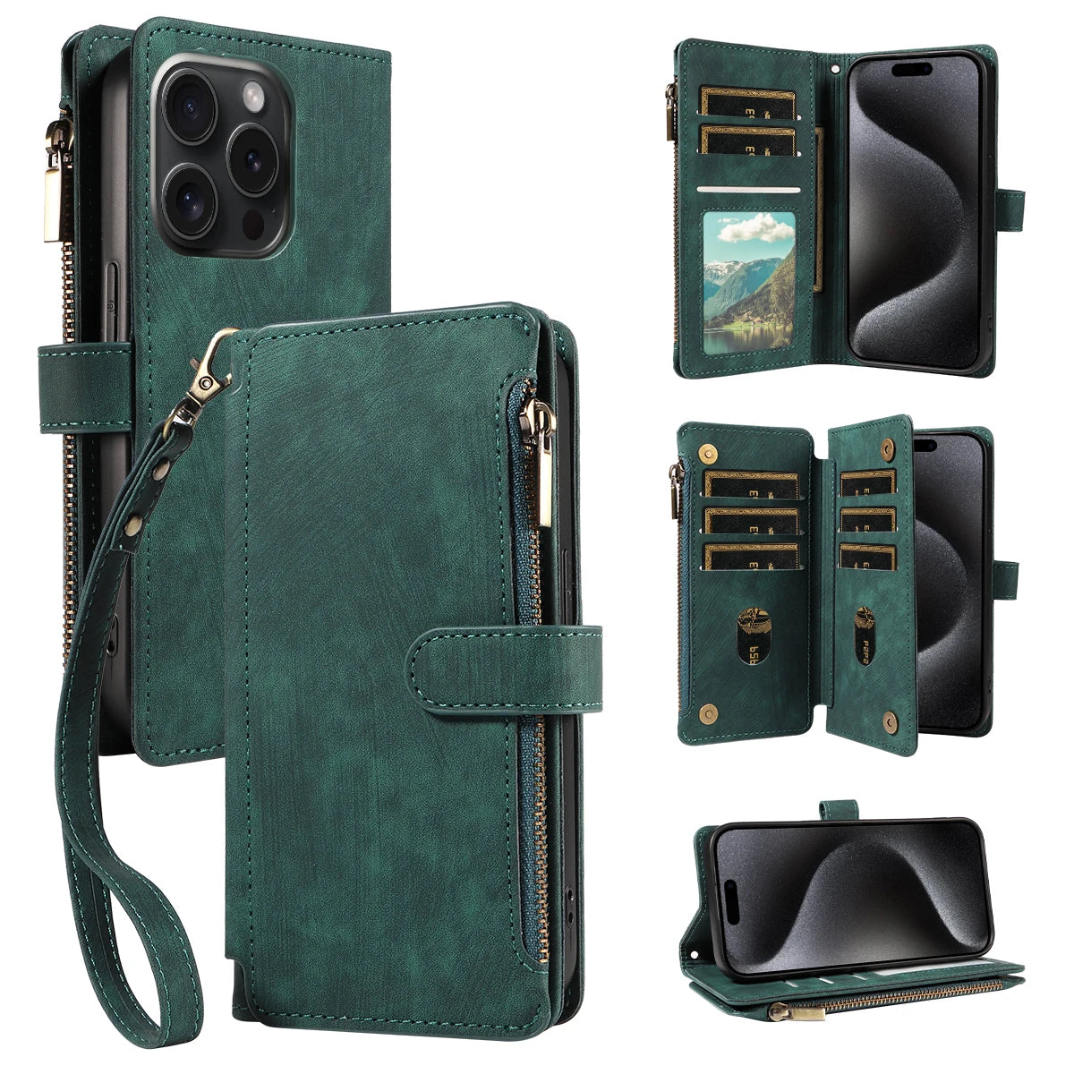 PU Leather Phone Case for IPhone 17Air  17 Pro Max 16 Pro Max 16e 15 14 13 12 11 Pro Max Plus  Flip Wallet Style Phone Cover