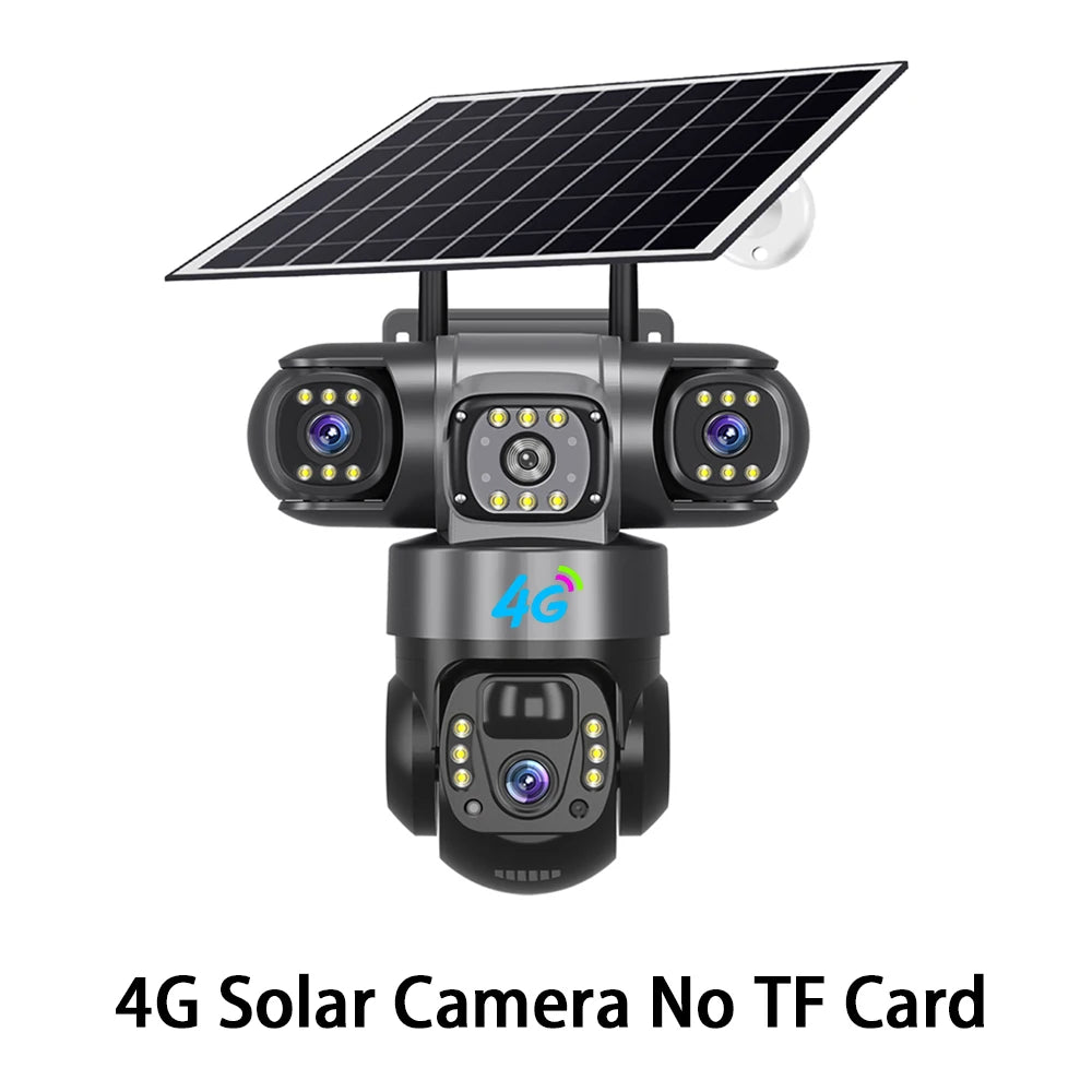 6K 15MP 4G SIM Solar Camera Outdoor 3 Lens 3 Screen Surveillance CCTV PTZ Human Detect Auto Tracking Solar Security Camera V380