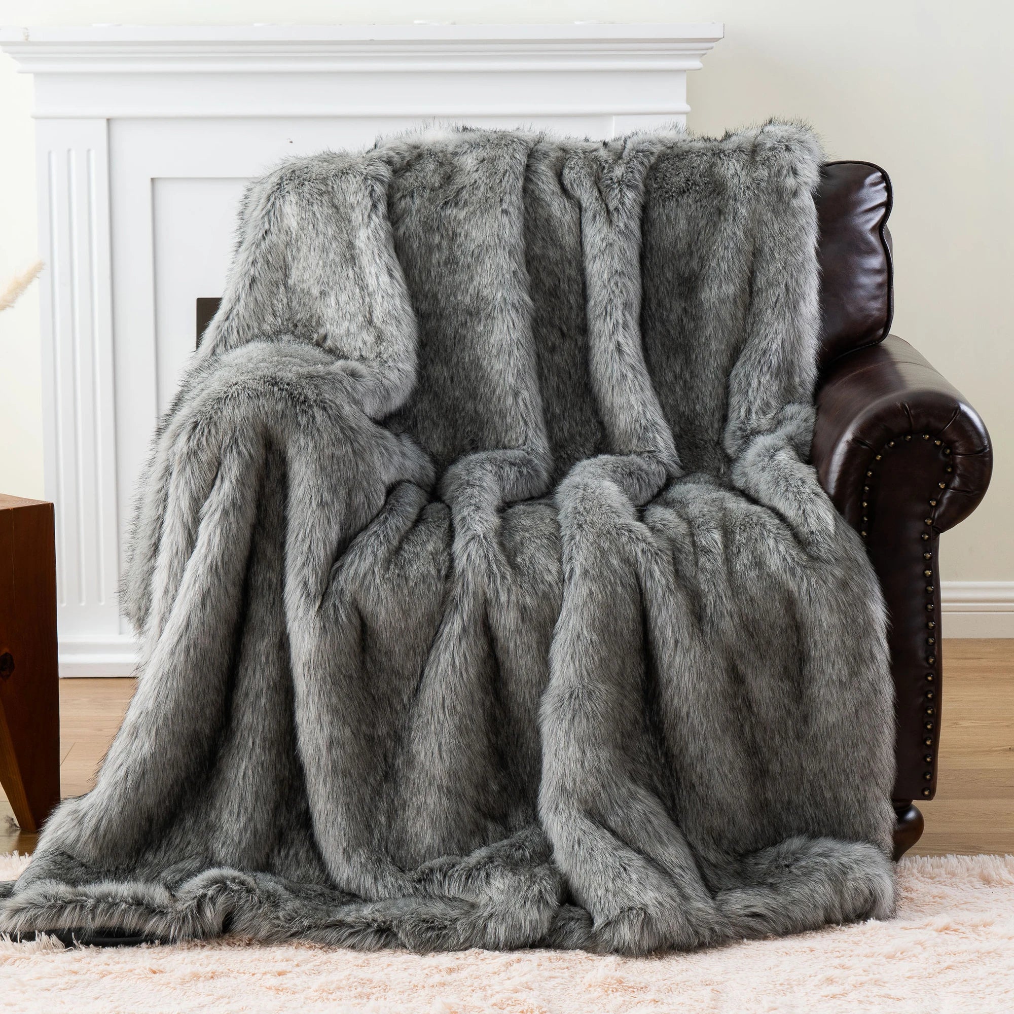 Battilo Faux Fur Throw Blanket Luxury Decorative Sofa Blankets Thick Warm Fur Blanket Soft Fluffy Plaid Throws For Bed King Size