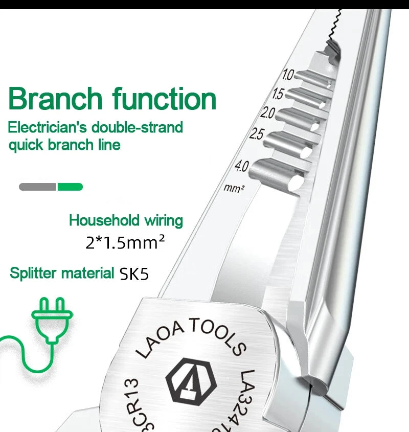 LAOA Electrician's pliers, multi-function wire stripper, 8-in-1 stainless steel needle-nose pliers with electrical measurement