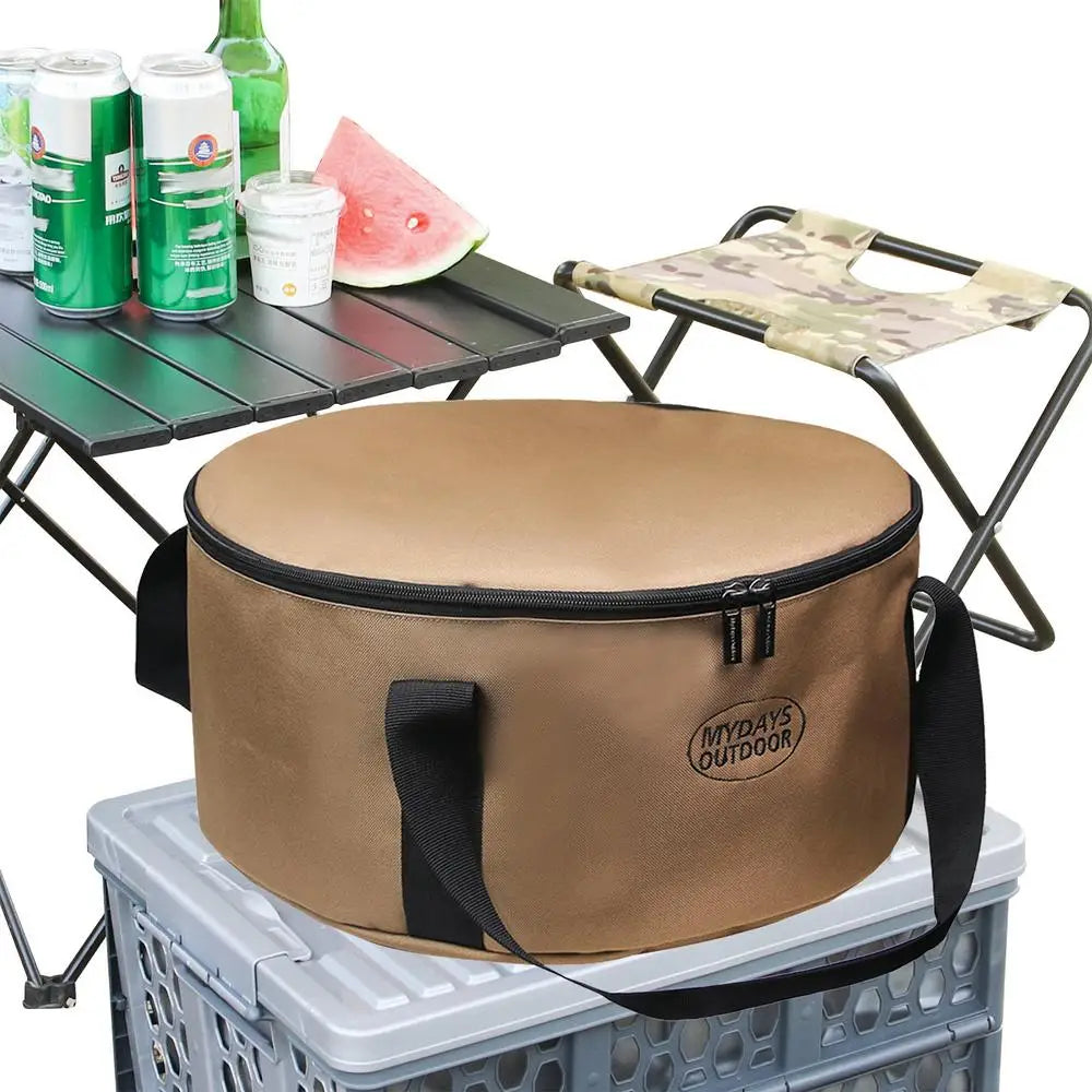 Camping Utensil Bag Portable Pot Organizer Pouch With Zipper Travel Use Cooking Set Storage Pouch Multifunctional Bucket Round