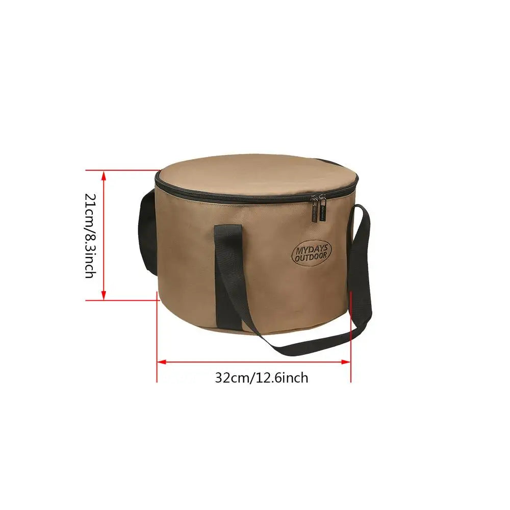 Camping Utensil Bag Portable Pot Organizer Pouch With Zipper Travel Use Cooking Set Storage Pouch Multifunctional Bucket Round