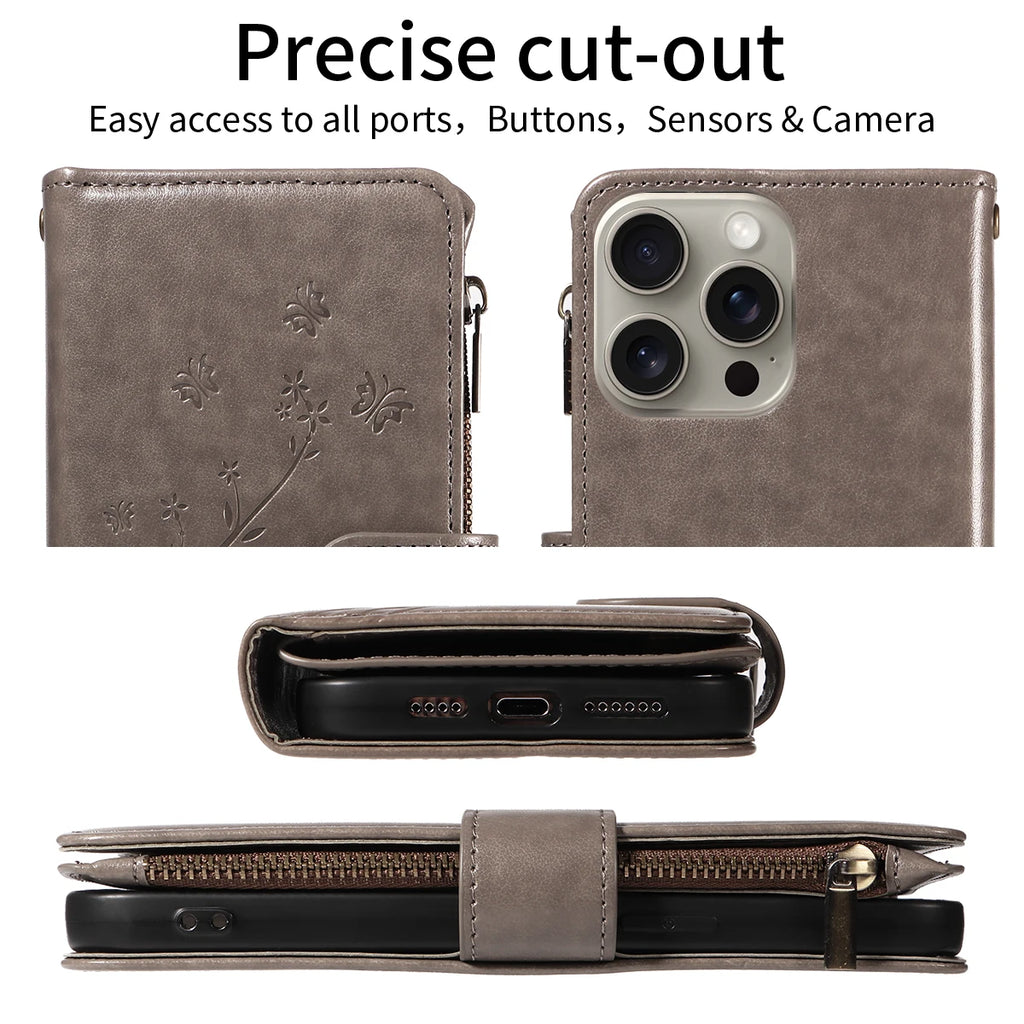 Embossed Zipper Leather Case for Samsung GalaxyS25Ultra S24 S23 S22 S21 S20 S10 S9 S8 Plus FE M33 NOTE10 Series Wallet Cover