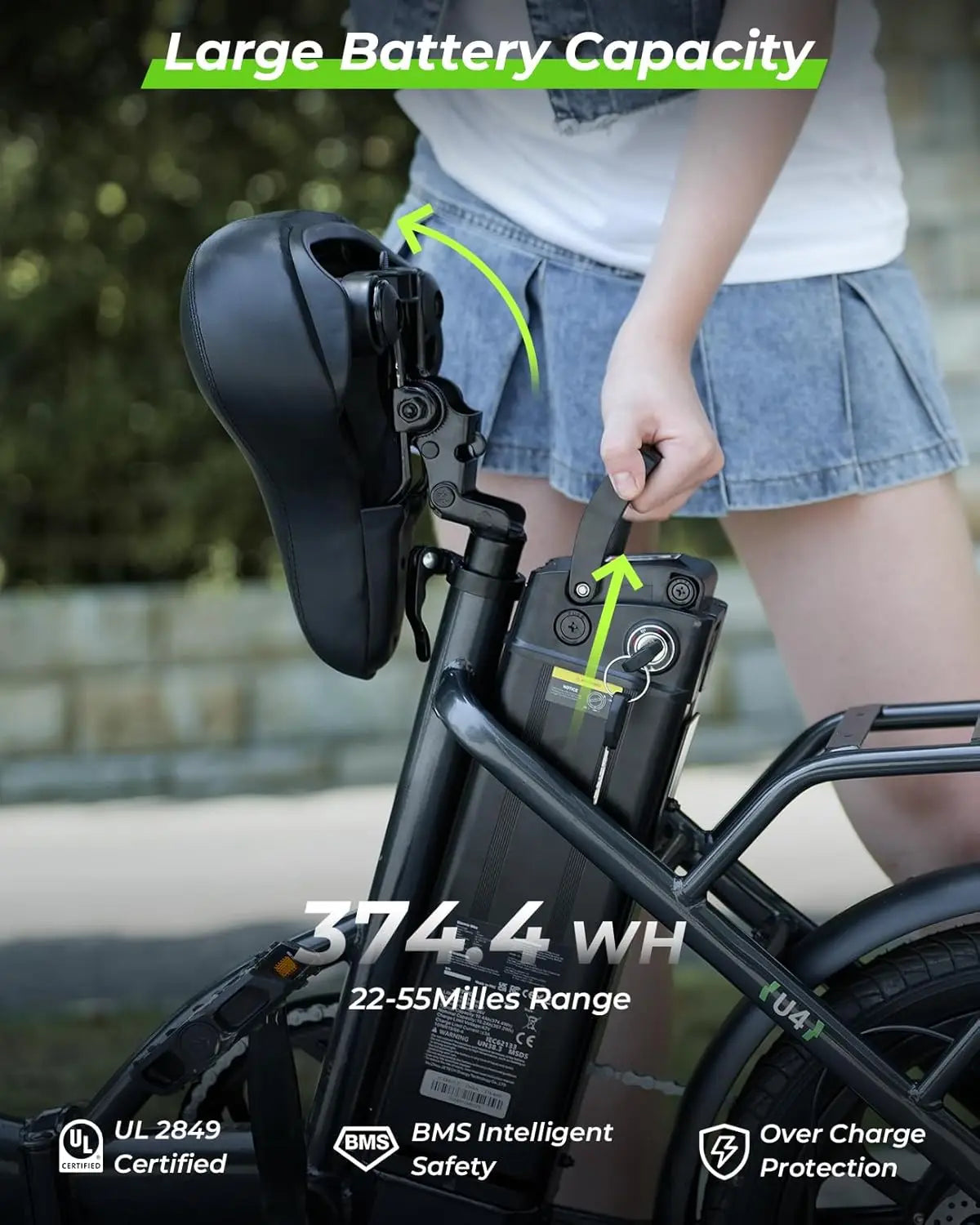 U4 16" Folding Electric Bike for Adults, 750W Peak Motor with Max 55Miles PAS Range & 19MPH EBike