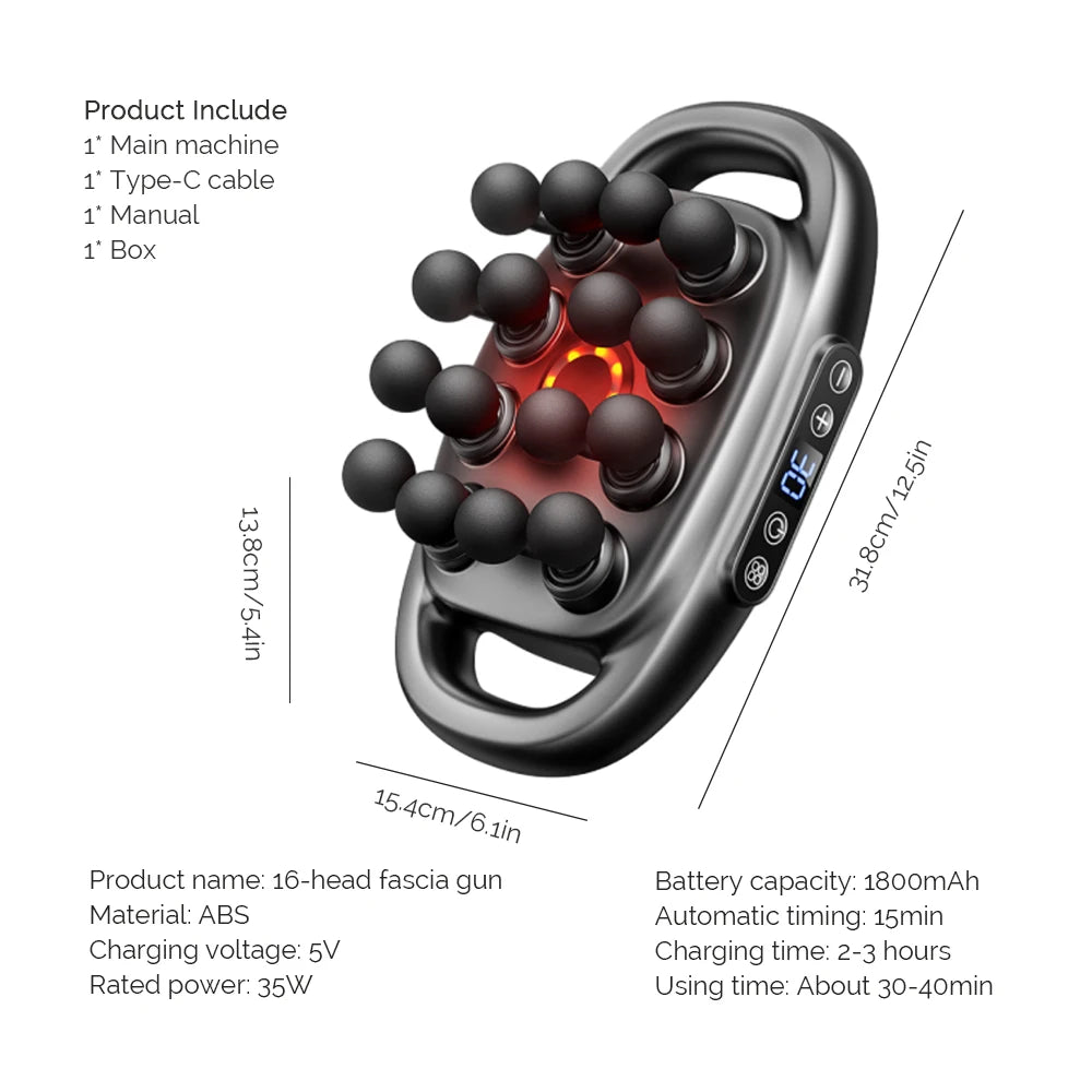 High-Frequency Vibration Full-Bbody Massage Gun Back, Waist, Neck and Shoulder Massager muscle Massager 12/16-Head fascia Gun