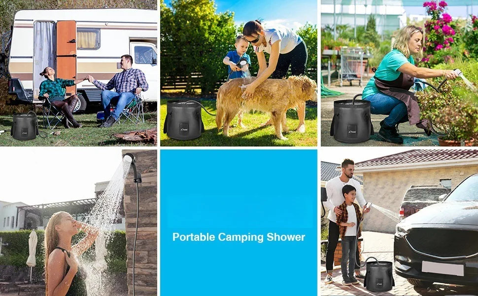 Portable Camping Shower Set Rechargeable Pump 6000mAh Outdoor Shower Kit with 20L Foldable Bag for Travel RV Garden Hiking