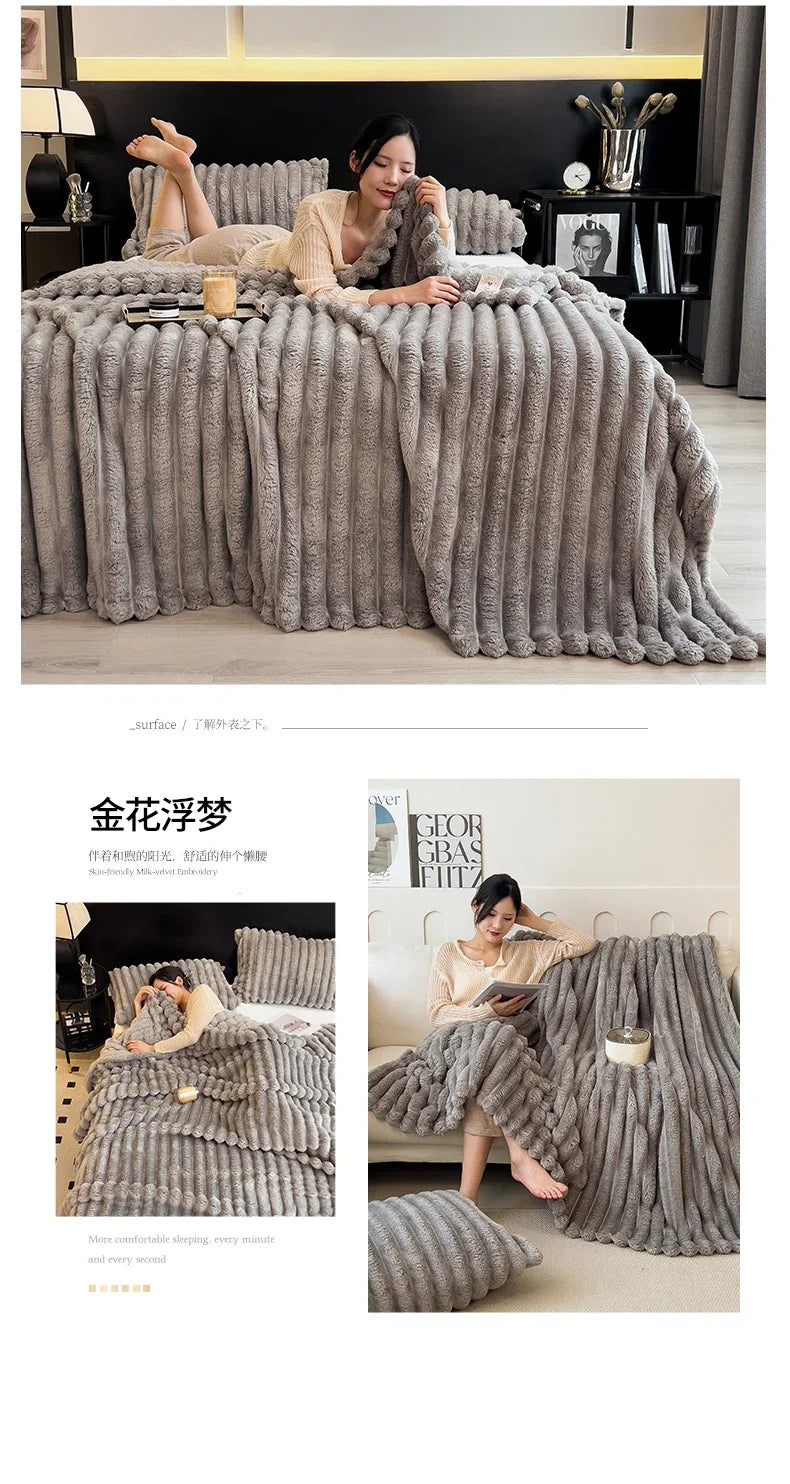 New Artificial Rabbit Plush Autumn Warm Blankets for Beds Soft Coral Fleece Sofa Throw Blanket Comfortable Thicken Bed Sheet