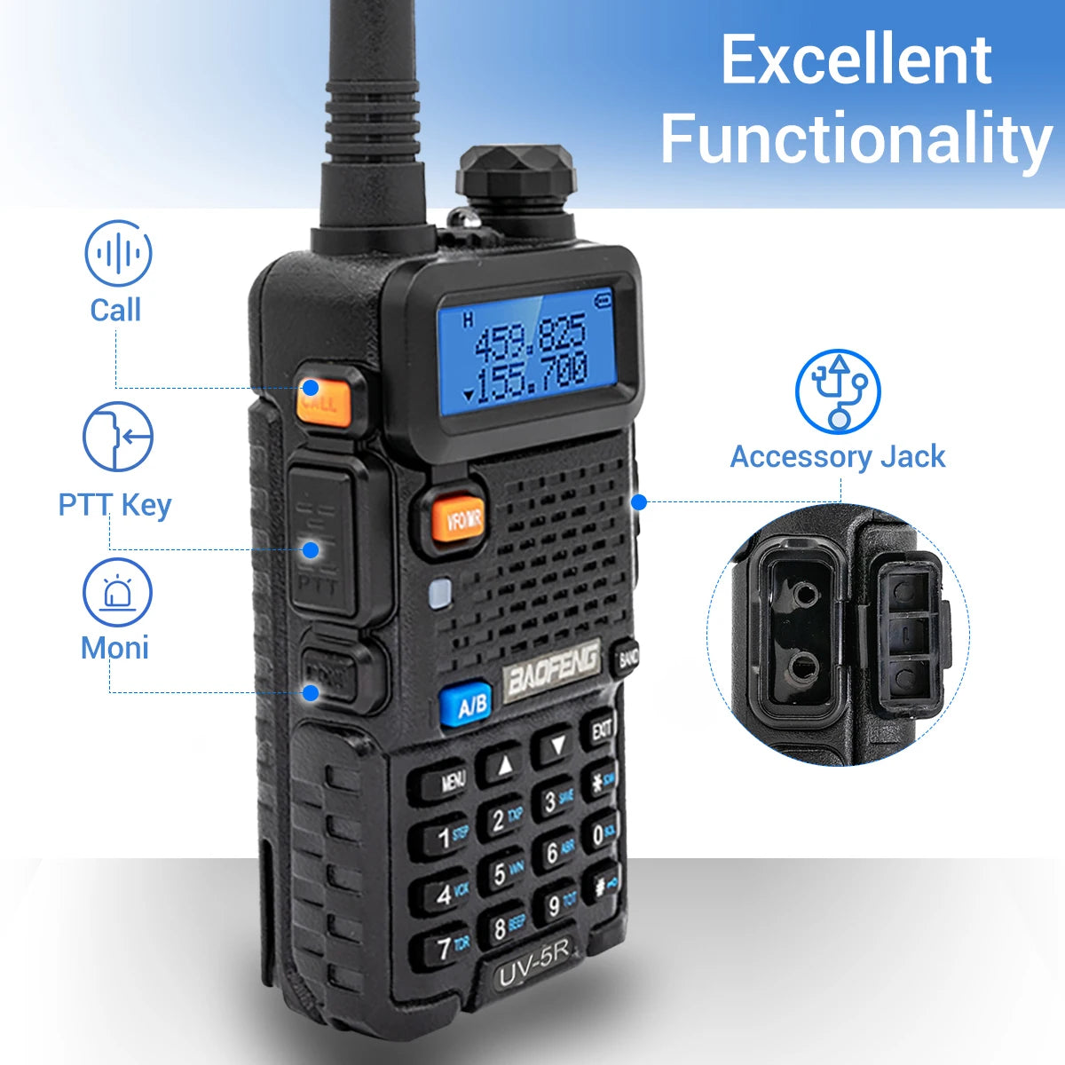 Baofeng UV-5R 8W Walkie Talkie Portable Tri-Power Two Way Radio Communication VHF UHF Receiver Long Range Headset For Camping