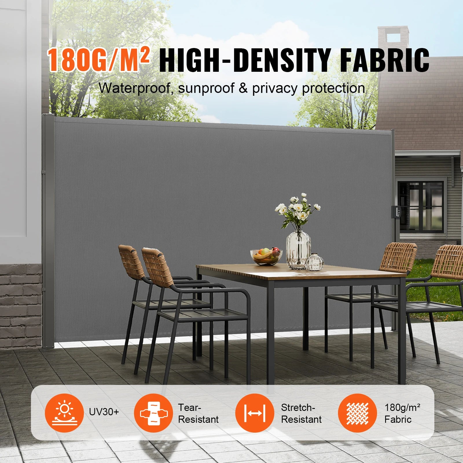 SucceBuy Retractable Side Awning Outdoor Privacy Polyester Water-proof Retractable Patio Screen UV 30+ Room Divider Wind Screen