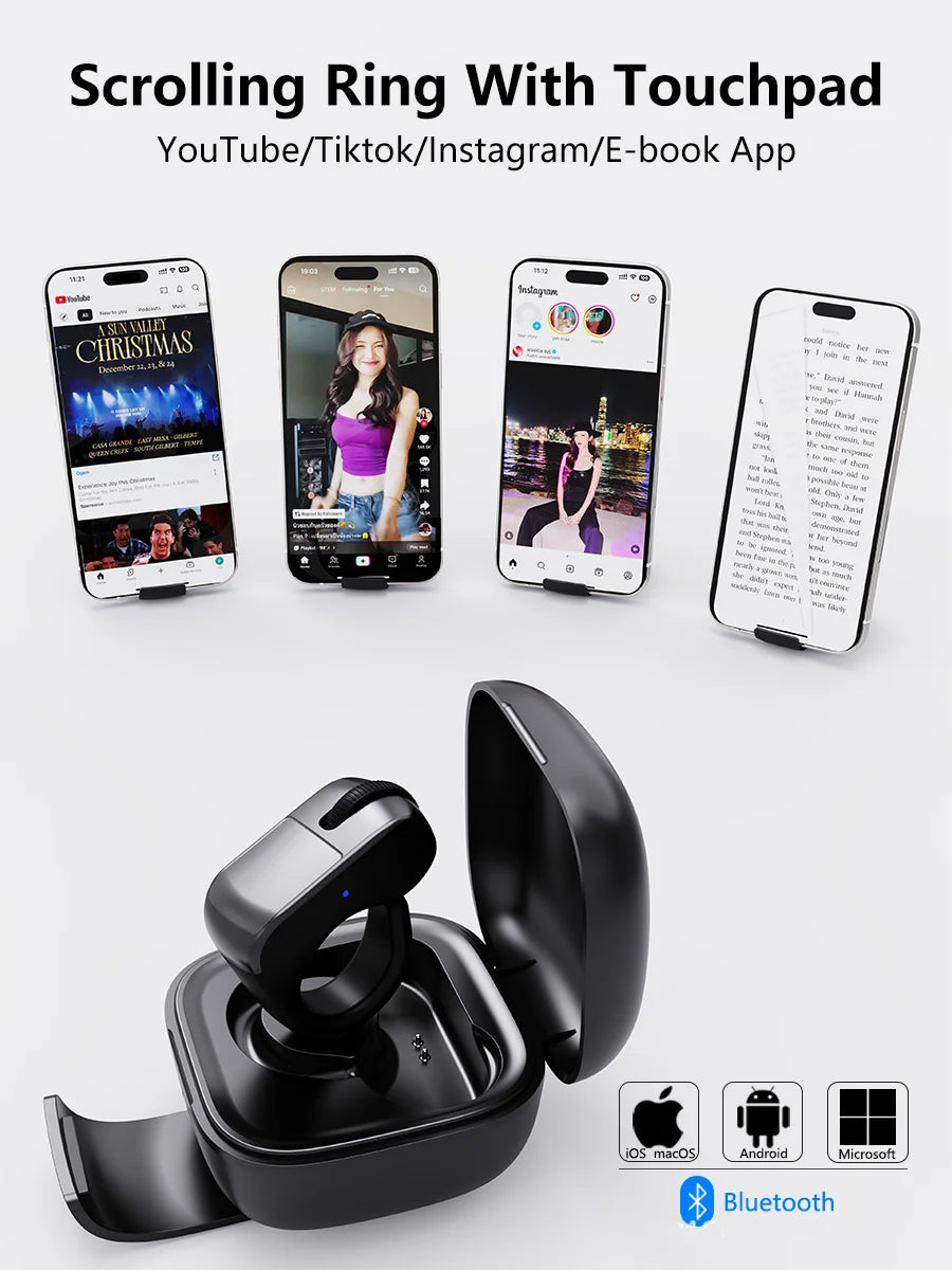 Ring Mouse Rechargeable Mini Light Weight Bluetooth 2.4G Dual-mode Wide Compatible Remote Control Selfie Scan Short Video Speech