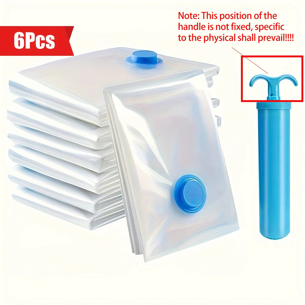 6pcs Jumbo Vacuum Storage Bags with Hand Pump – Reusable Space-Saving Bags for Bedding, Quilts, Down Comforters, and Large Items
