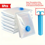 6pcs Jumbo Vacuum Storage Bags with Hand Pump – Reusable Space-Saving Bags for Bedding, Quilts, Down Comforters, and Large Items