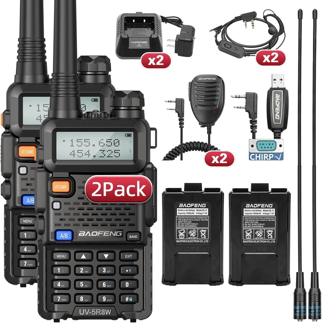 1/2PCS BaoFeng UV-5R 8W Tri-Power Walkie Talkie High Power Dual Band Long Range 128 CH Portable Handheld UV 5R Ham Two Way Radio
