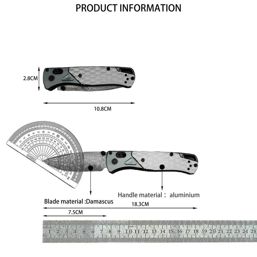 Bugout 535 Axis Lock Folding Knife Damascus Steel Treatment Outdoor Camping Hiking and Survival Tool Practical Cutting Knife EDC
