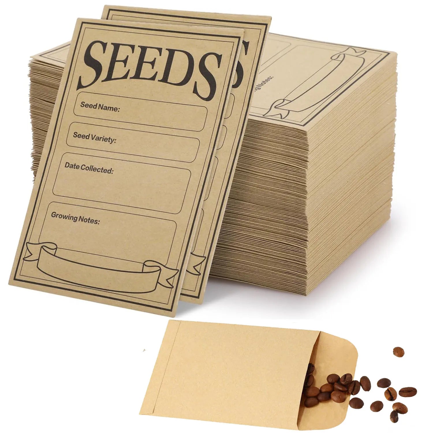 100/200PCS Brown kraft Paper Seed Packets Self-adhesive Storage Seed Coin Bags Envelopes for Plant Flower Vegetable Collection