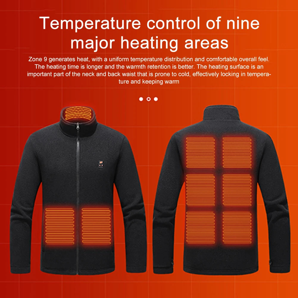 9 Heated Area Heated Jacket USB Charging Heated Insulated Jackets Waterproof Heated Zip Up Coat 3 Gear Temperature for Men Women