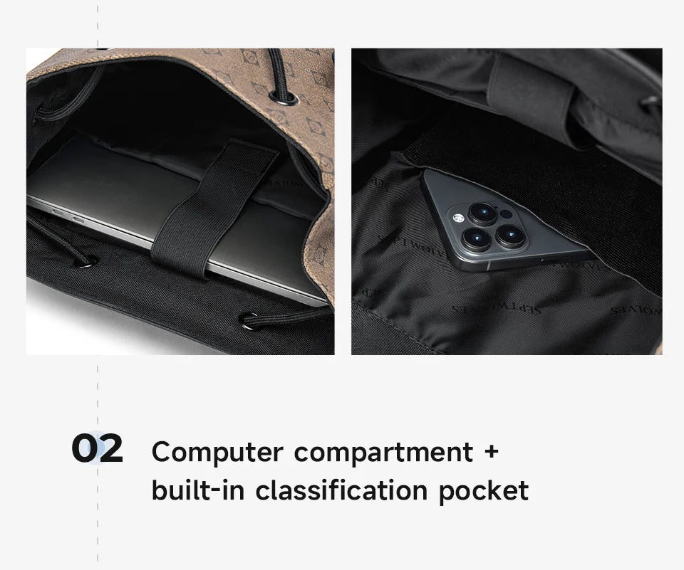 Septwolves Fashion Design Printed Leather Backpack Man Large Flip Cover Business Print Travel Laptop Bags Big Monogram Bagpack