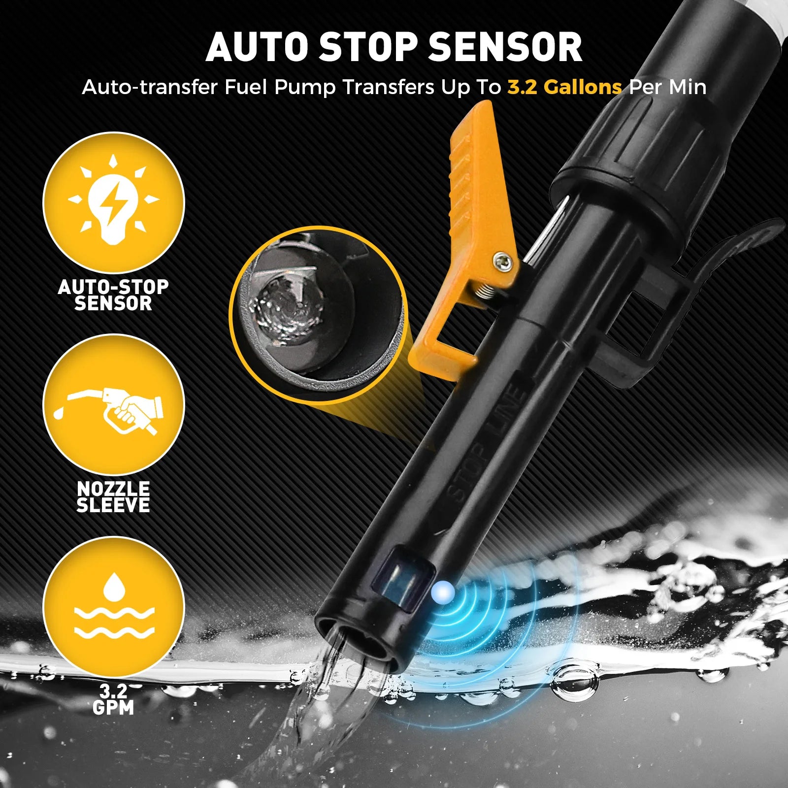 ELEAD 4PC Automatic Fuel Transfer Pump with Auto-Stop Sensor(3.2 GPM) Battery Operated Gas Can Pump with 3 Can Adapters