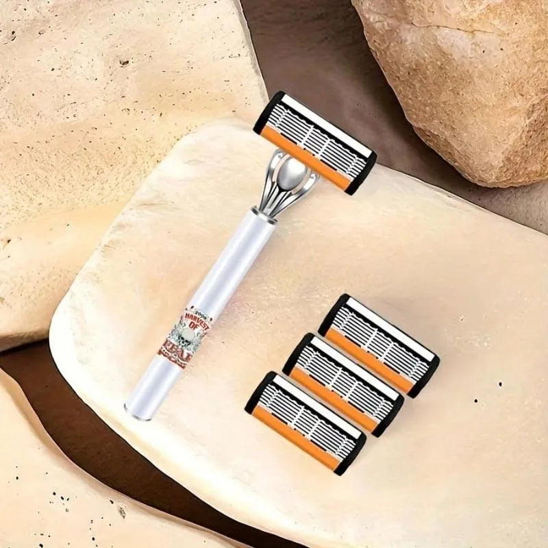 Classic Men's Razor 72 Ultra Sharp Blades Durable Progressive Design Safe Smooth Painless Shaving 2Non Slip Handles Holiday Gift