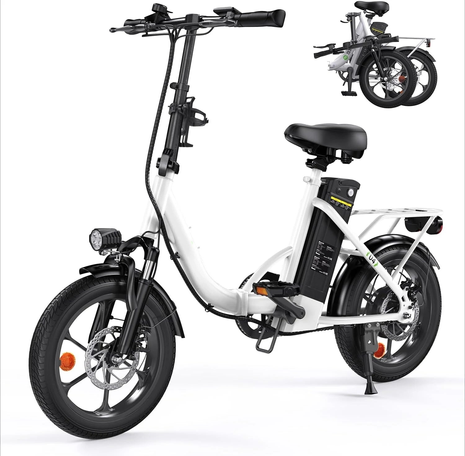 U4 16" Folding Electric Bike for Adults, 750W Peak Motor with Max 55Miles PAS Range & 19MPH EBike