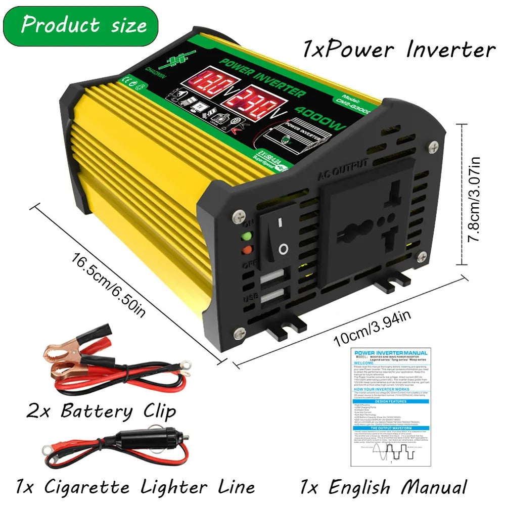 6000/4000/3000W Car Inverter 12V to 110/220V Vehicle Smart Inverter LCD Display Voltage Transformer Dual USB Car Power Supply
