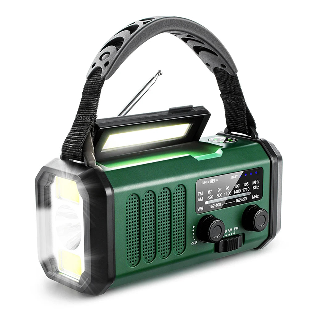 Emergency Solar Power Hand Crank Dynamo Generator 10000mAh Phone Charger Bank SOS AM/FM Weather Flashlight Radio Power Bank