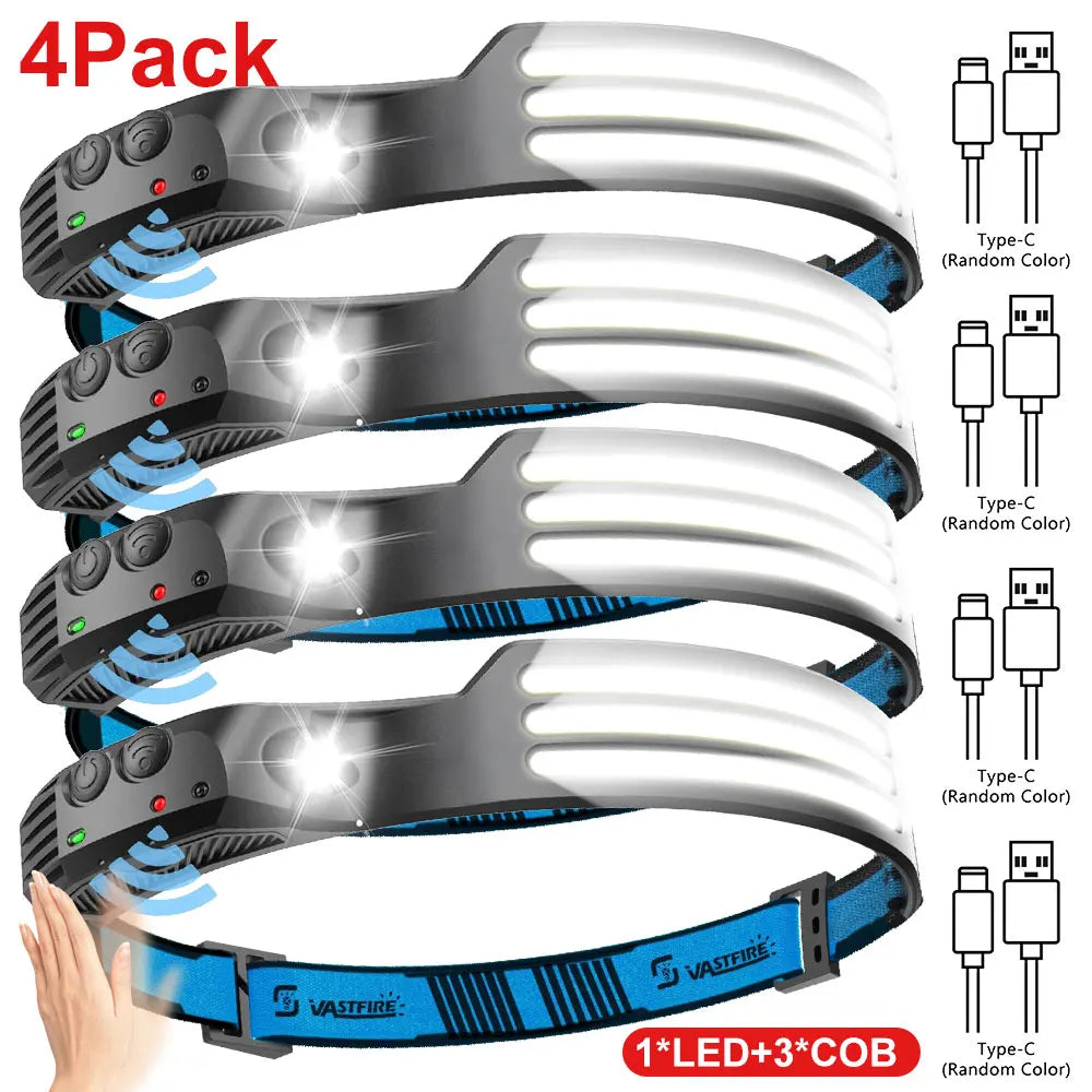 Induction Headlamp COB+LED Head Flashlight Built in Battery USB Rechargeable Outdoor Waterproof Camping Fishing Work Lantern ﻿