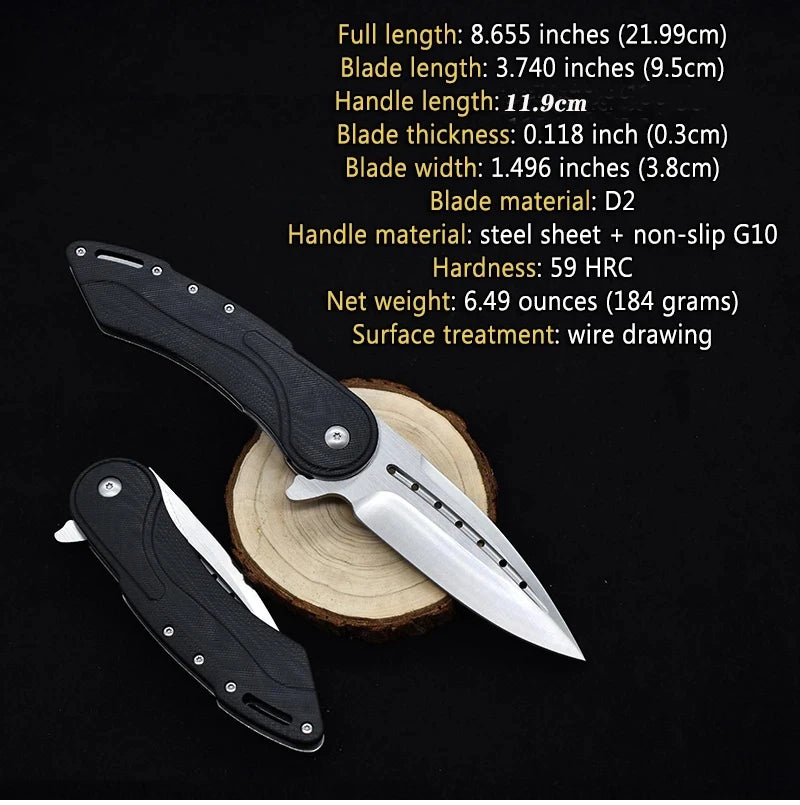 D2 Steel Pocket Folding Knife Outdoor Combat Hunting Knives Camping Hiking Multi-Hardness Utility Knife Sharp Cutter EDC Gift