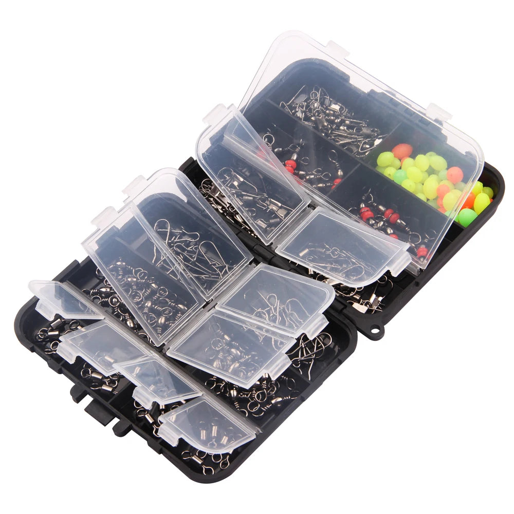 140pcs/box Fishing Swivel Snaps Kit - Ball Bearing Swivels, Triple Swivel Connectors, and Barrel Snap Clips