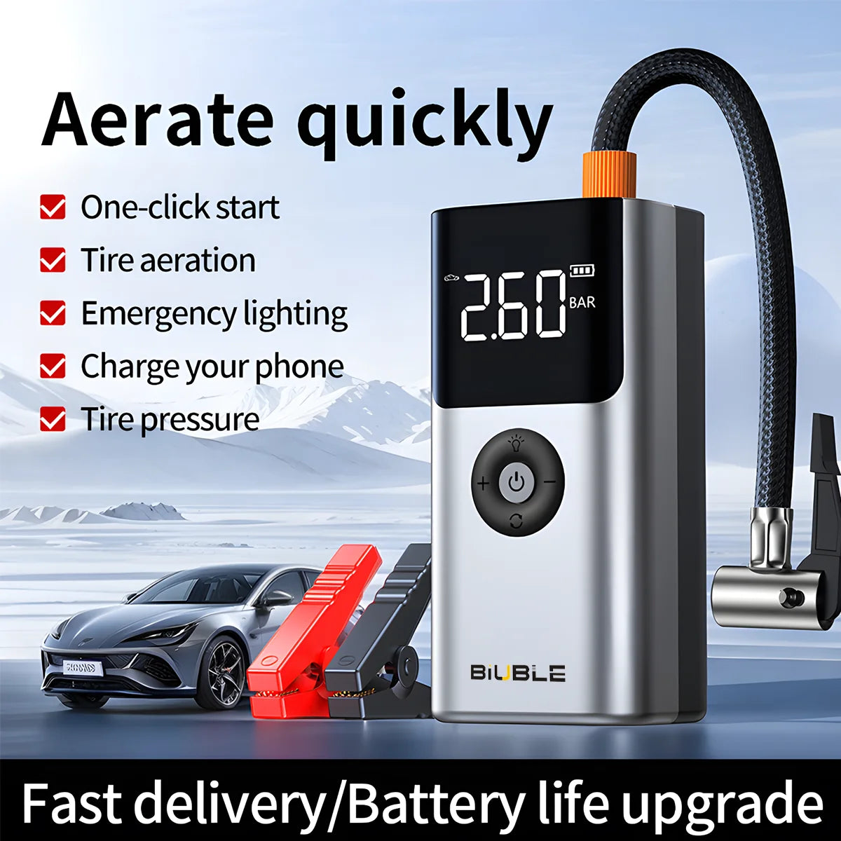4 In 1 5000A Car Jump Starter 150PSI Air Pump 12V Battery Booster for 8.0L Gasoline and 6.0L Diesel Engines