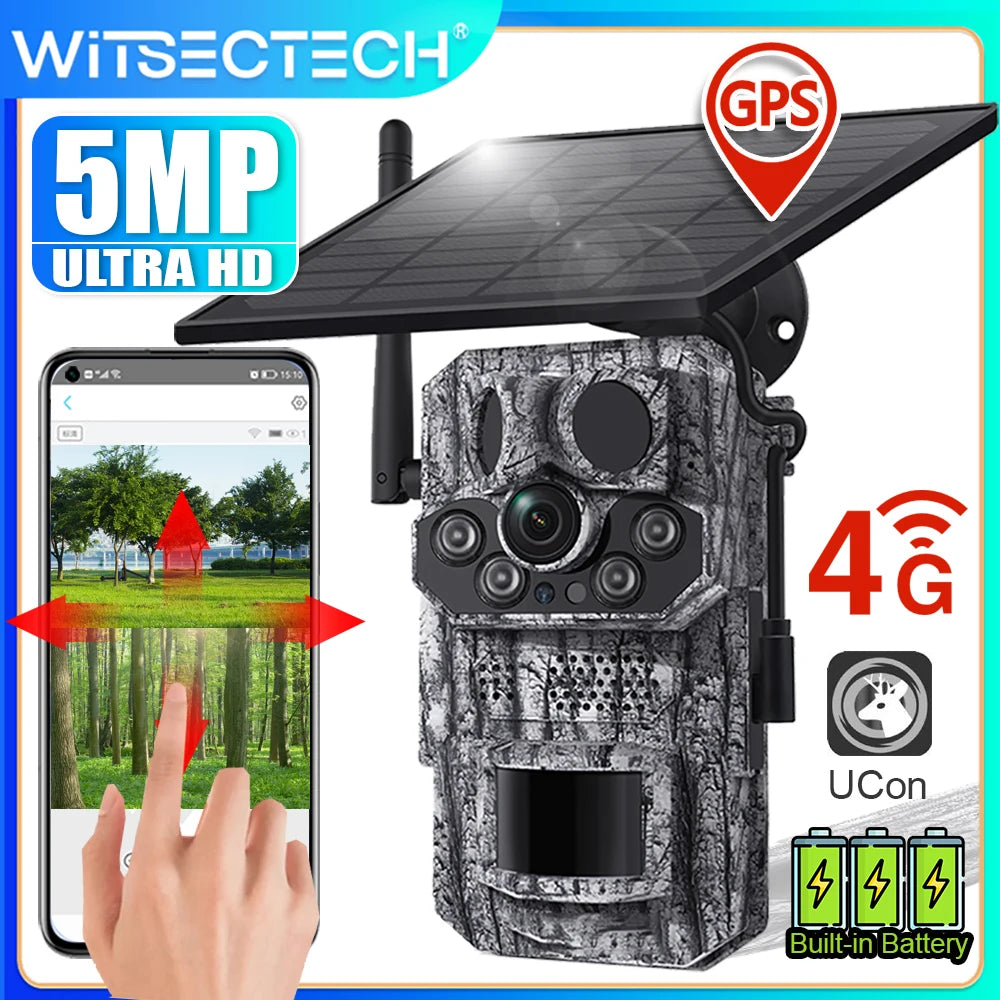 Ucon 4G LTE Cellular Trail Camera 5MP Solar Camera PIR Motion Activated 0.2s Trigger Time Night Vision Wildlife Hunting Cameras