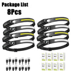 Sensor Headlamp USB Rechargeable LED Flashlight XPE+COB Torch Camping Waterproof Headlight for Fishing Lantern 1/2/3/4/5/8/10PCS