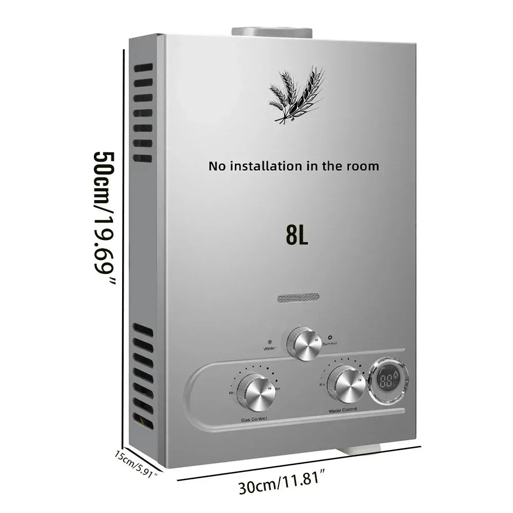 VEVOR 6L 8L 10L 12L 16L 18L LPG Portable Instand Water Heater Propane Gas LPG Wall-Mounted Tankless Water Heater Digital Display