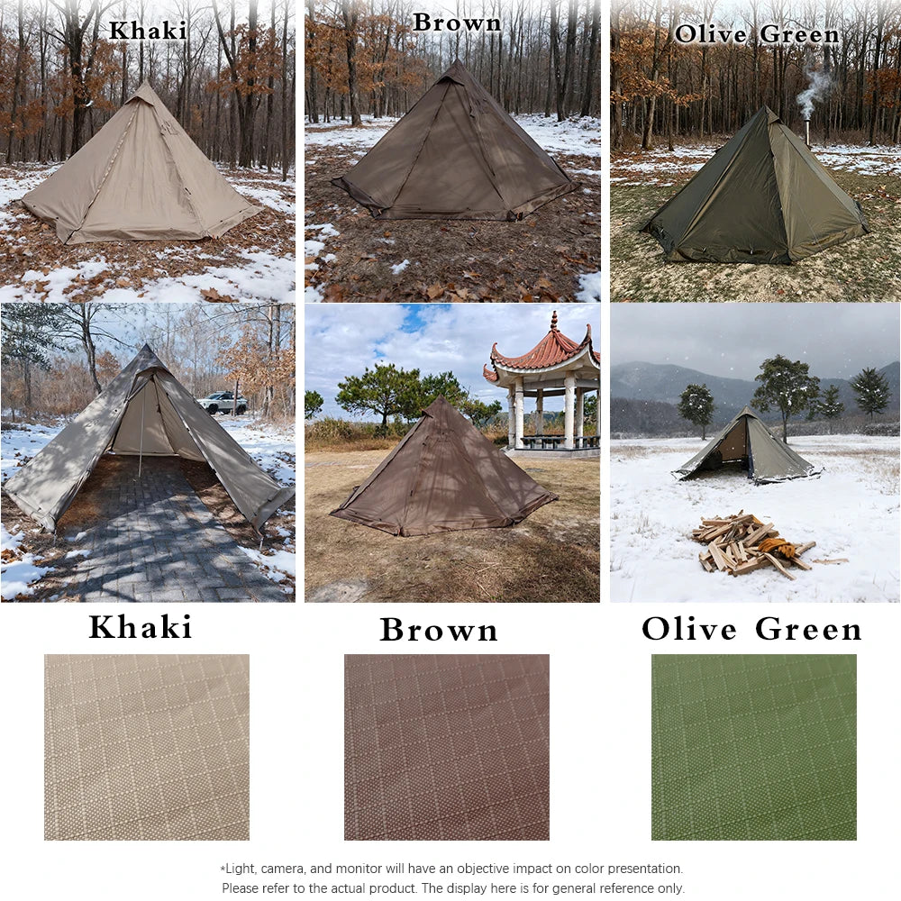Flame Retardant Firewood Stove Tent 2 Persons Winter Lightweight Pyramid Hot Tent Large Outdoor Camping Waterproof Tipi Tent
