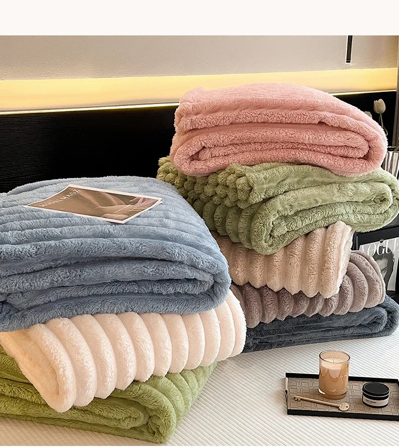 New Artificial Rabbit Plush Autumn Warm Blankets for Beds Soft Coral Fleece Sofa Throw Blanket Comfortable Thicken Bed Sheet