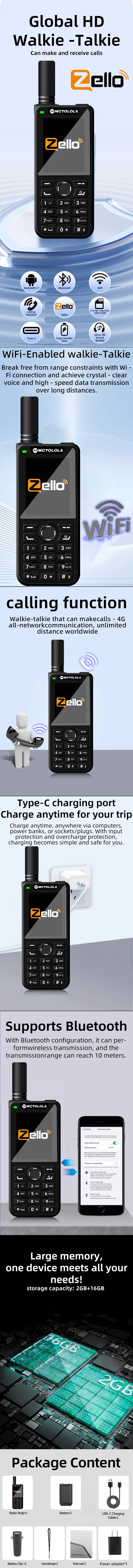MOTOLOLA new Android 9.0 2G 3G 4G POC walkie talkie memory 2+16G 2.4-inch display Zello walkie talkie supports phone function B