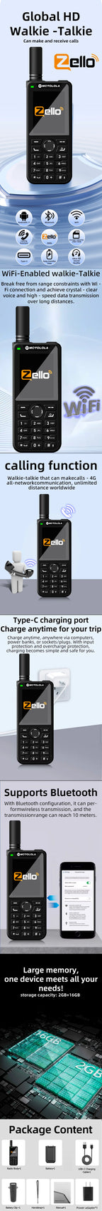 MOTOLOLA new Android 9.0 2G 3G 4G POC walkie talkie memory 2+16G 2.4-inch display Zello walkie talkie supports phone function B
