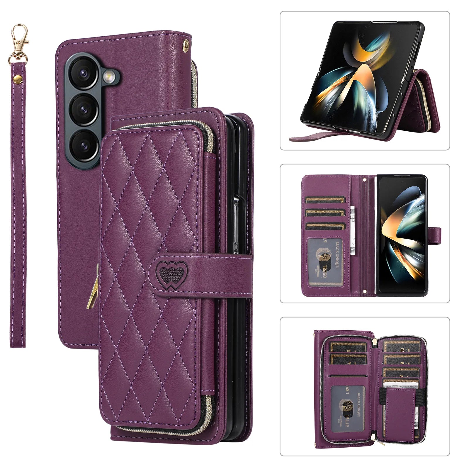 Crossbody Lanyard Leather Phone Case for Samsung Galaxy Z Fold 7 6 5 4 3 Fold5 Fold4 Fold6 5G Wallet with Card Holder Slot Cover