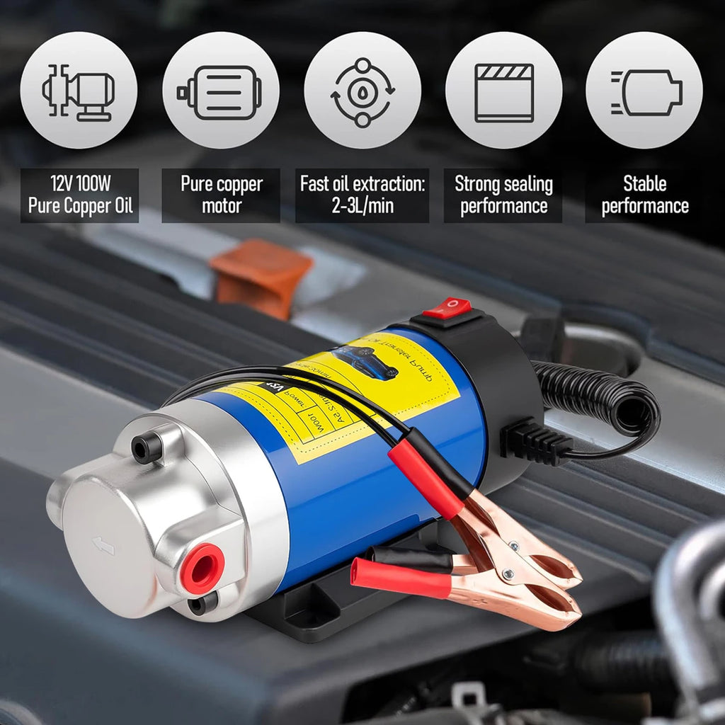 12V Oil Pump Convenient 1-4L/min Oil Pump Electric Oil Suction Oil Change Pump Rainbow Car Motorcycle Tool