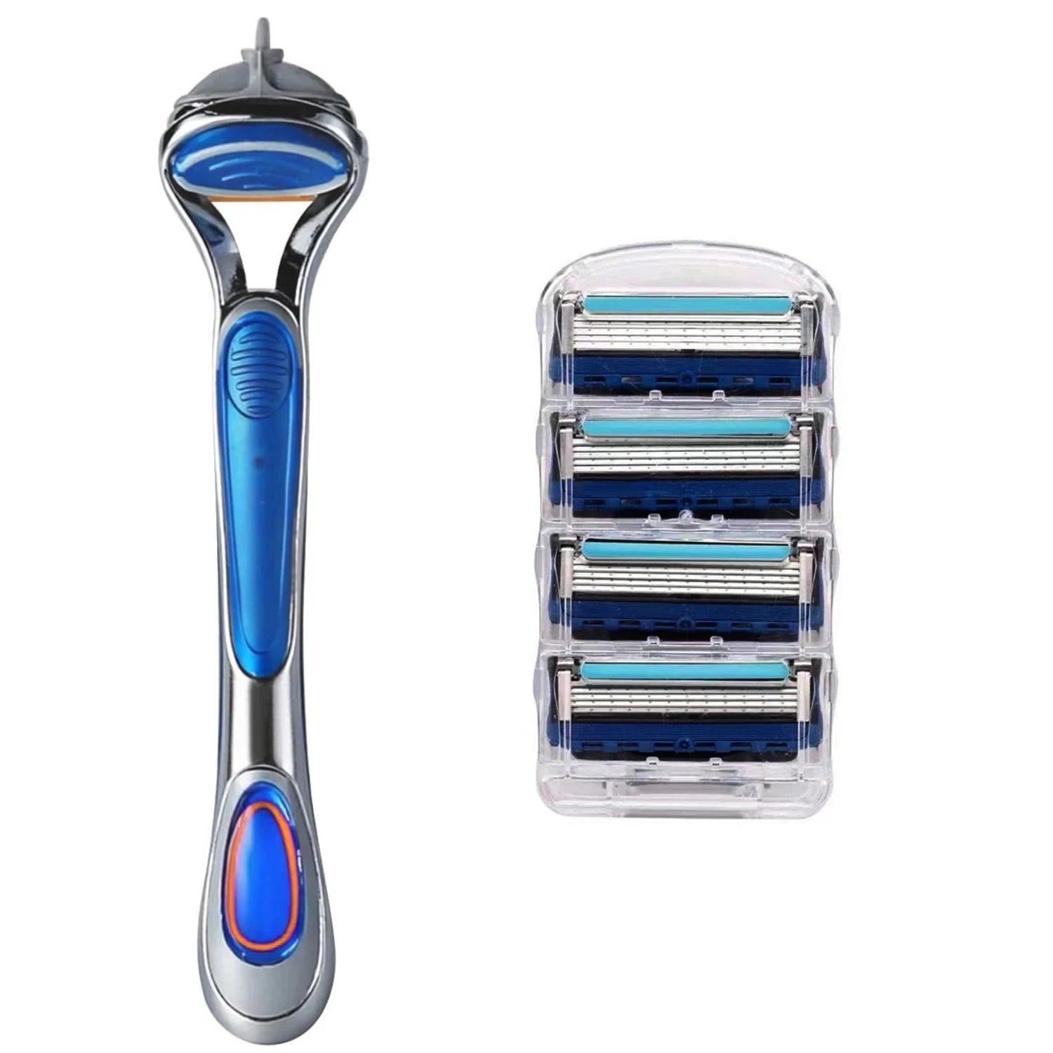 Men's manual safety razor, equipped with precision 5-layer stainless steel blades and ergonomic metal handle, 4-20 replacements