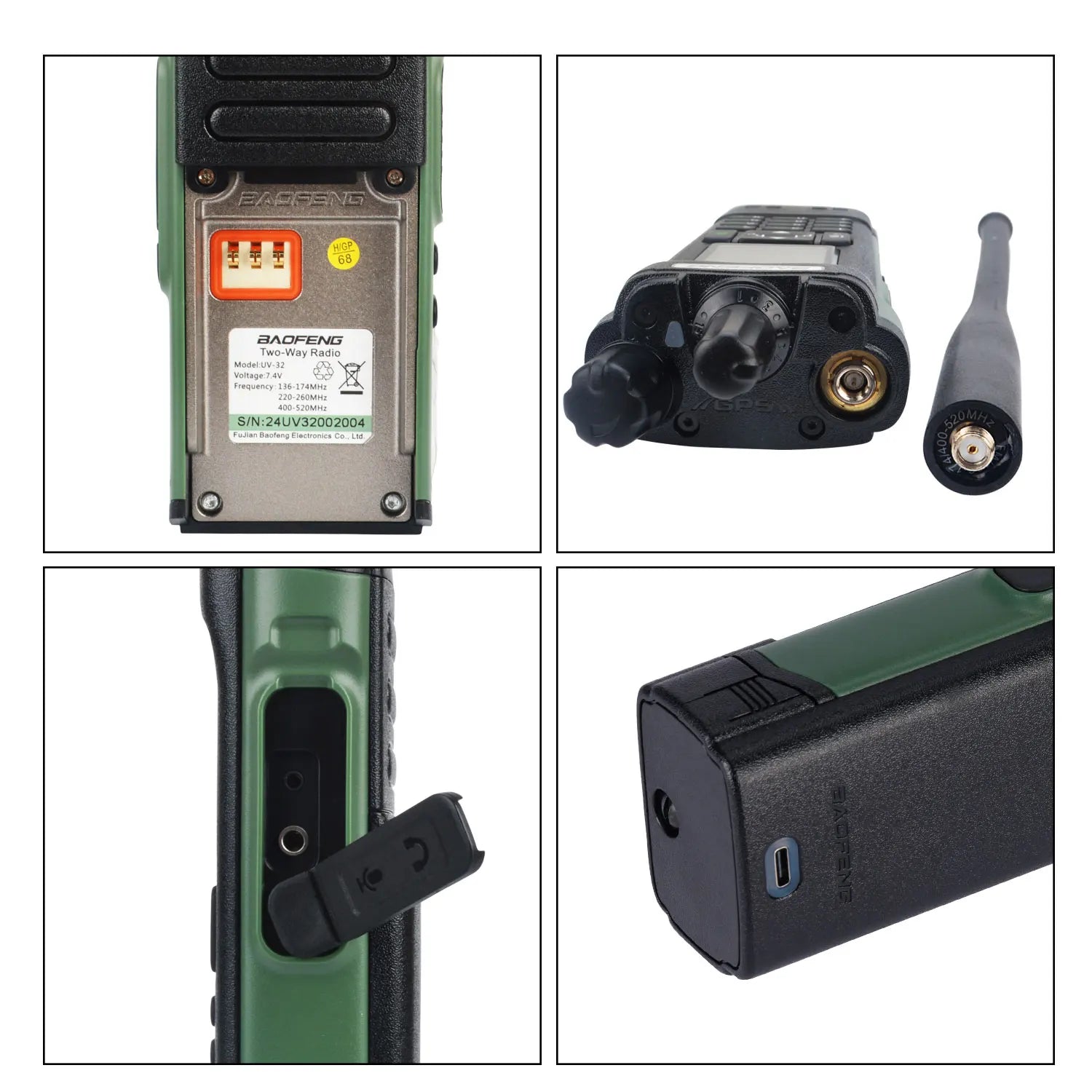 Walkie Talkie Baofeng UV-32 Air Band 10W GPS Amateur FM Two Way Radio with 2.0" HD Screen and 2200mah USB-C Charging Battery