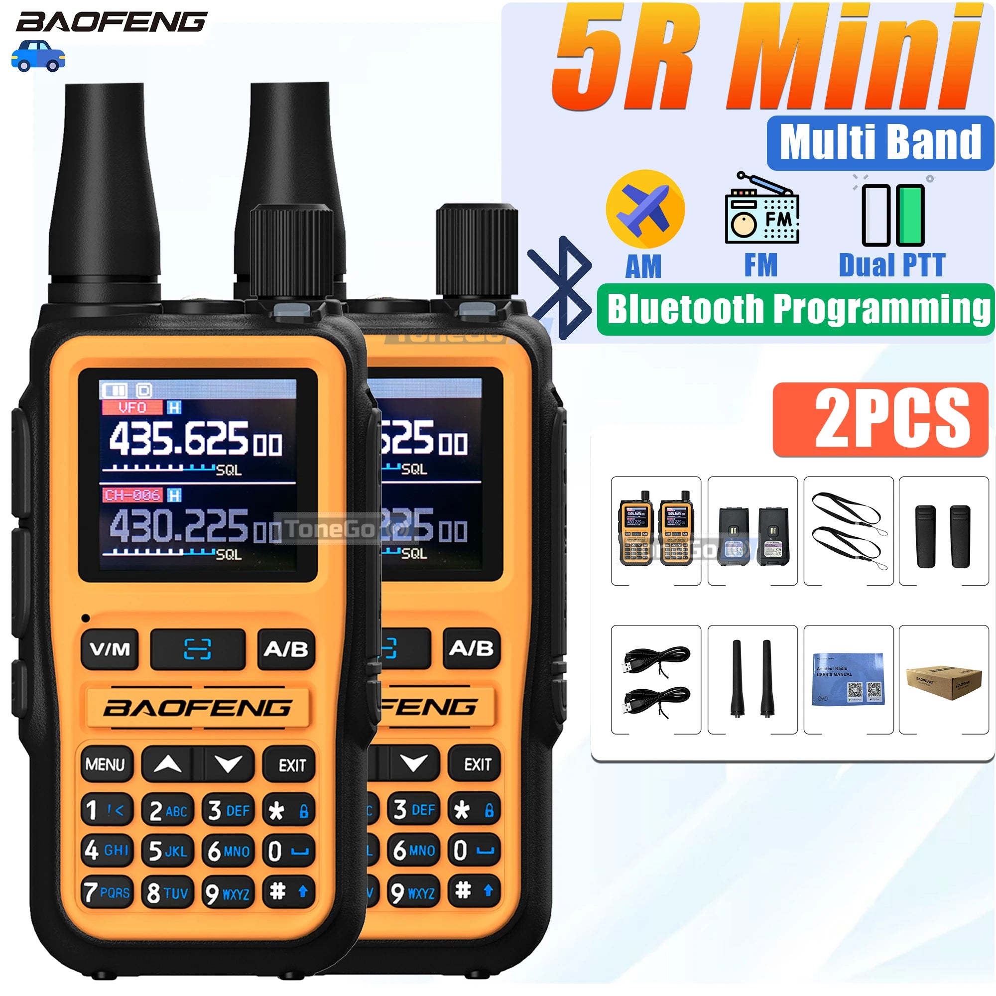 Baofeng 5R-Mini Walkie Talkie Portable Radio Bluetooth Programming DTMF AM FM Dual PTT Flashlight For Camping