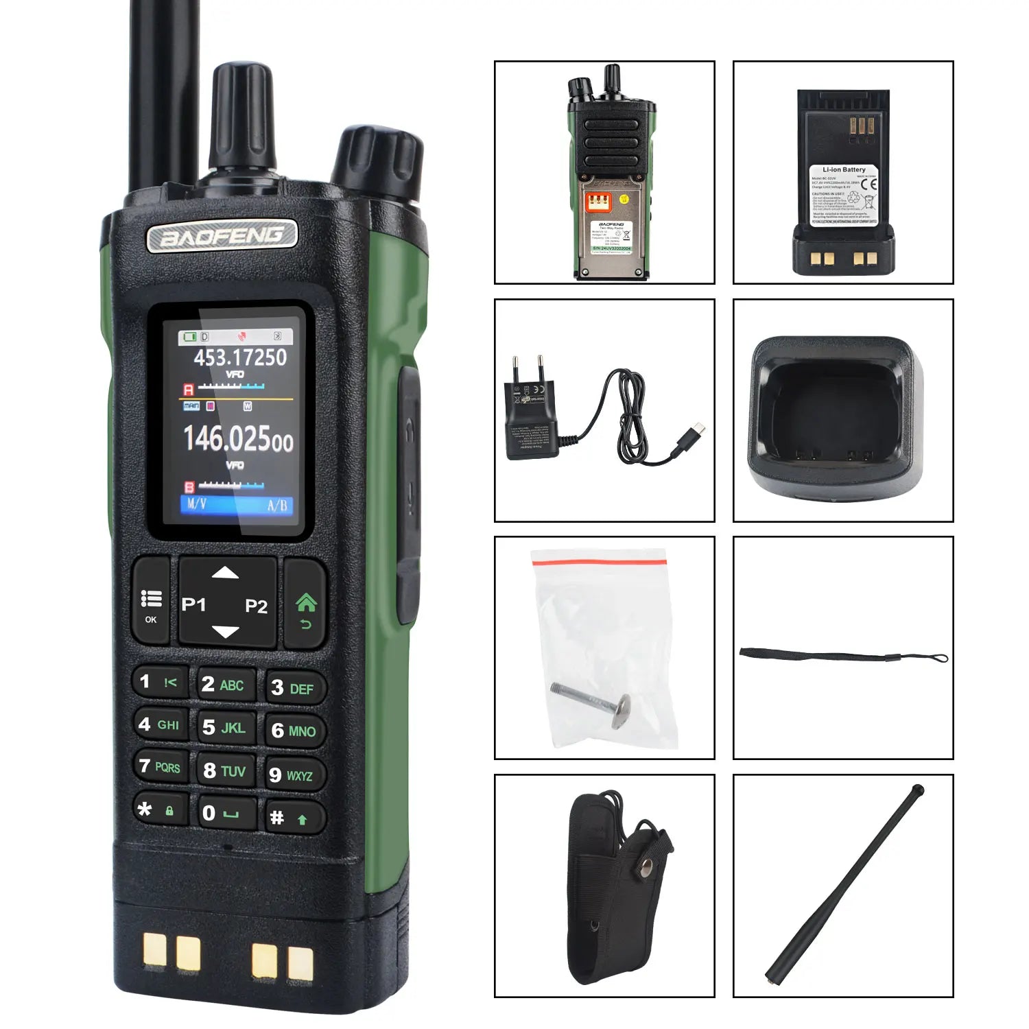 Walkie Talkie Baofeng UV-32 Air Band 10W GPS Amateur FM Two Way Radio with 2.0" HD Screen and 2200mah USB-C Charging Battery
