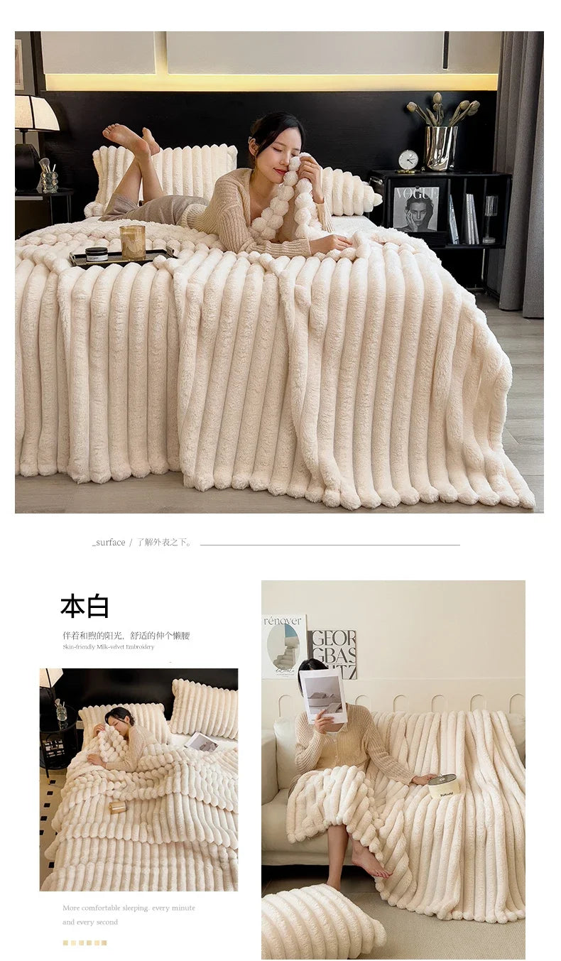 New Artificial Rabbit Plush Autumn Warm Blankets for Beds Soft Coral Fleece Sofa Throw Blanket Comfortable Thicken Bed Sheet