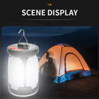 Solar Rechargeable LED Camping Lamp 4 Leaf Foldable Tent Lamp Warm Fire Atmosphere Lamp Outdoor Emergency Lighting Torch Lantern