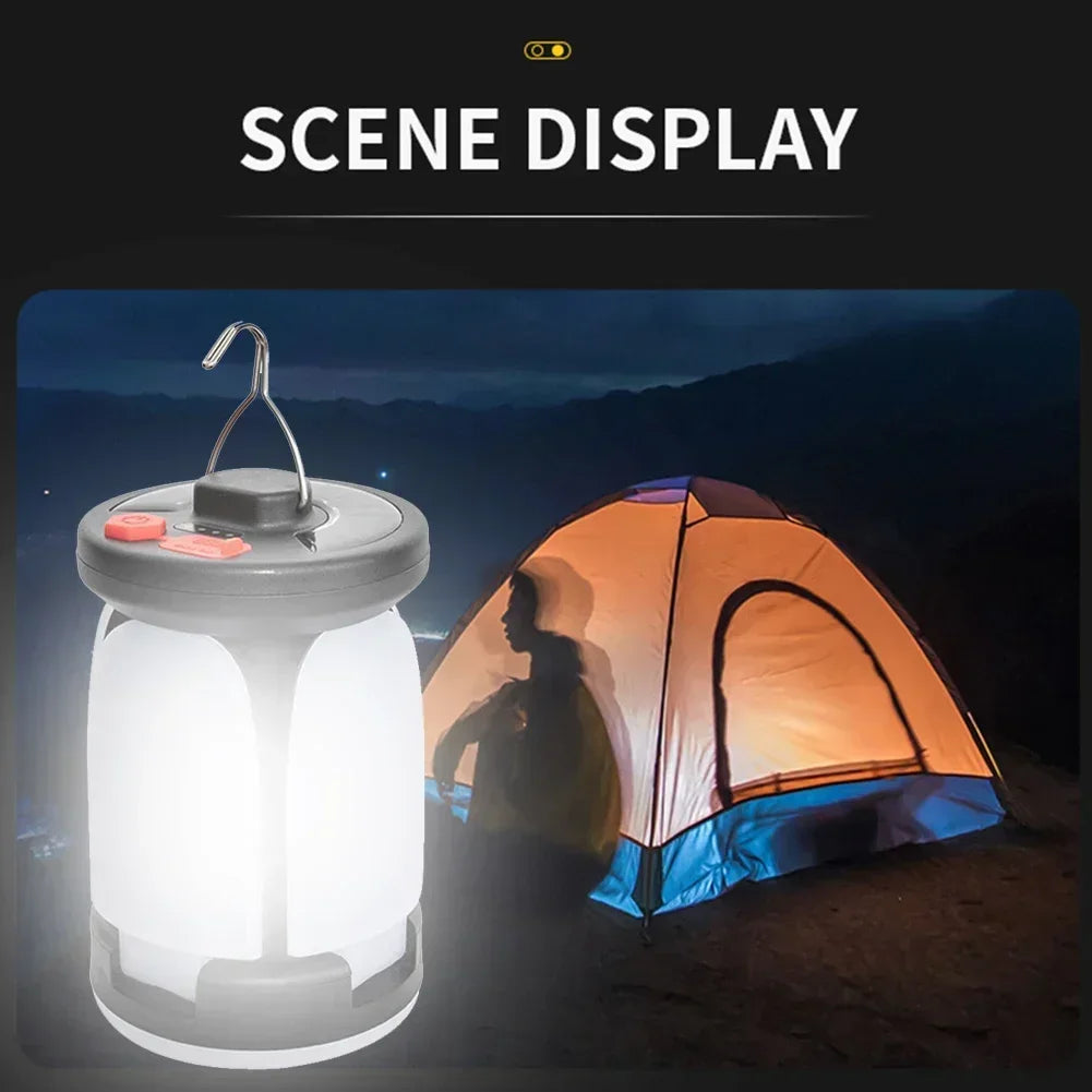 Solar Rechargeable LED Camping Lamp 4 Leaf Foldable Tent Lamp Warm Fire Atmosphere Lamp Outdoor Emergency Lighting Torch Lantern