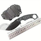 Outdoor Professional Hunting Knife with Sheath Finger-ring Handle Ergonomic Grip for Polar Survival Combat Self-defense Hunting
