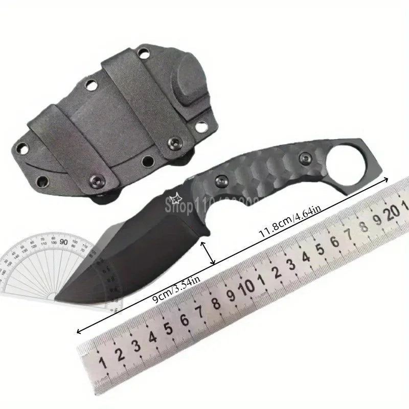 Outdoor Professional Hunting Knife with Sheath Finger-ring Handle Ergonomic Grip for Polar Survival Combat Self-defense Hunting