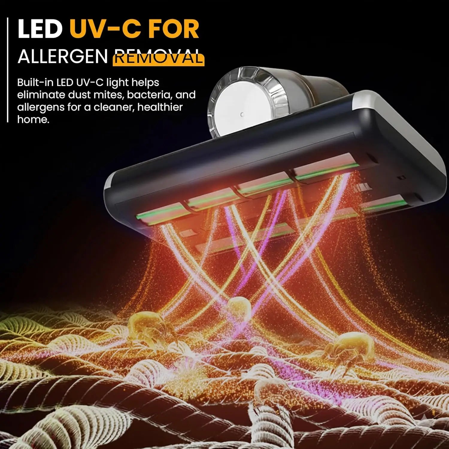 Mattress Vacuum BED CLEANER with UV-C LIGHT, 14kPa Suction, DUAL FILTERS & Dual Rollers, Furniture Handheld Vacuum