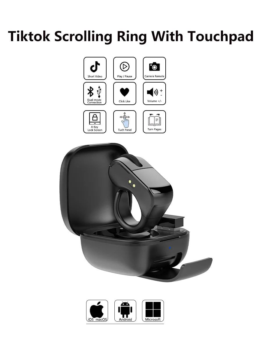 Ring Mouse Rechargeable Mini Light Weight Bluetooth 2.4G Dual-mode Wide Compatible Remote Control Selfie Scan Short Video Speech